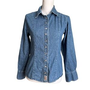 Andrews Jeans 💯% Cotton Collared Long Sleeve Denim Top Size Medium